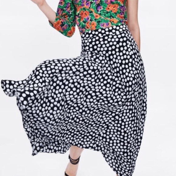 NWOT Zara Polka Dot Long Silk Maxi Skirt - Picture 2 of 16